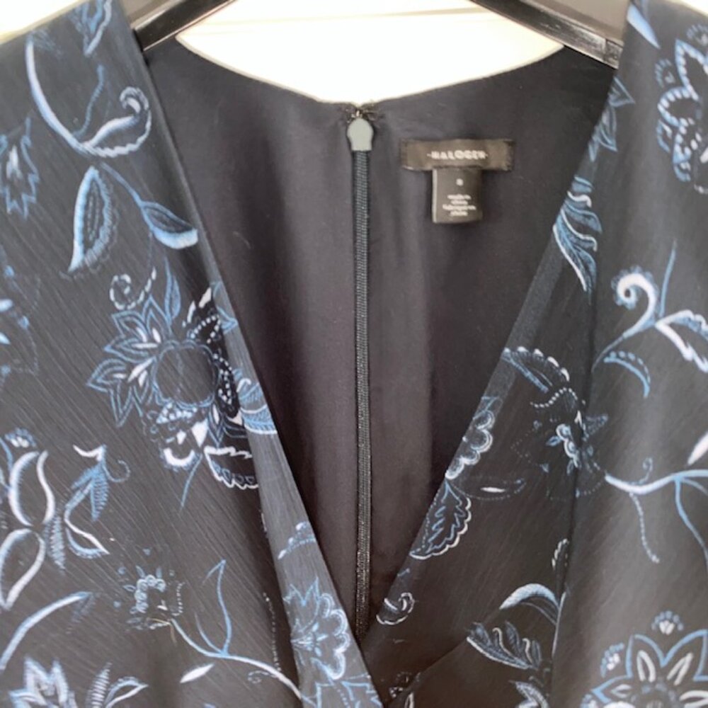 Halogen Faux Wrap Floral Chiffon Dress in Bali Black – V-Neck, Short Sleeve SM - Picture 4 of 8